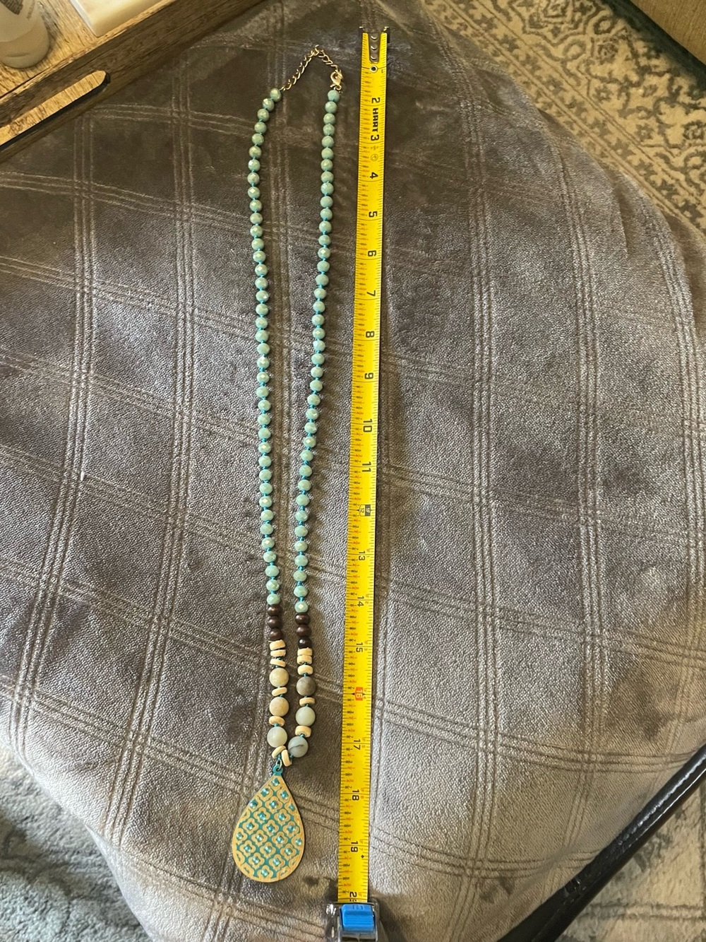 Boho Turquoise Teardrop Pendant Beaded Necklace - Picture 3 of 5